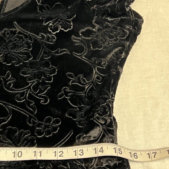 banana lemon Black Velvet Floral Burnout Skater Dress Size M Keyhole Back - Picture 5 of 7